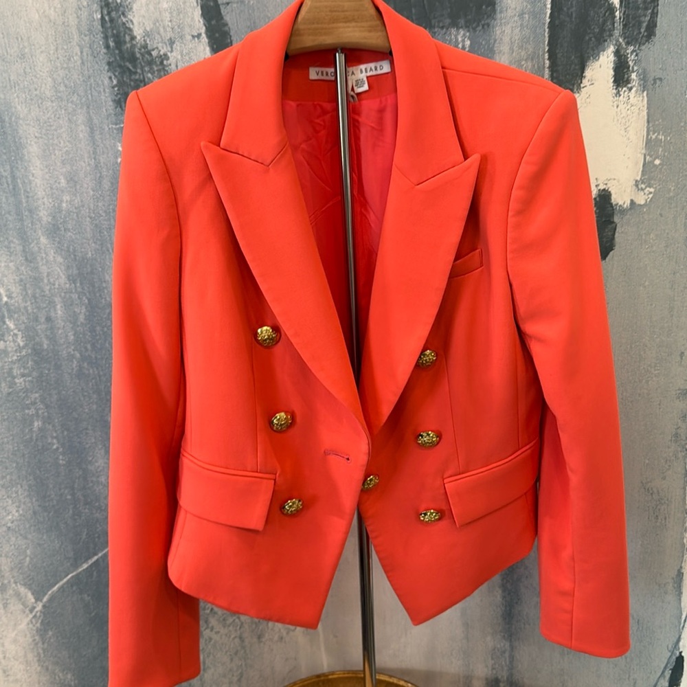 Veronica Beard Coral Double-Breasted Blazer